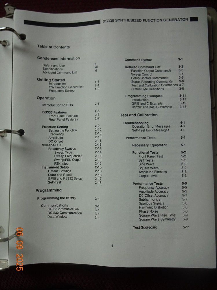 SRS DS335 Operating Manual/Programming Reference 1.4 1998