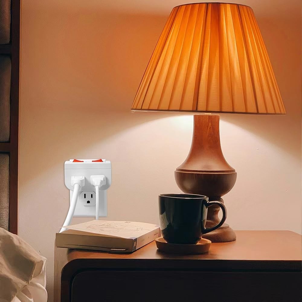 Grounded Outlet with On Off Switch, Double Port Electrical Plug...