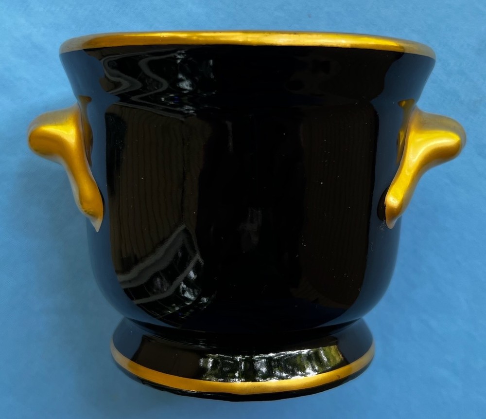Hand Painted Heavy Gold on Black Cache Pot Planter