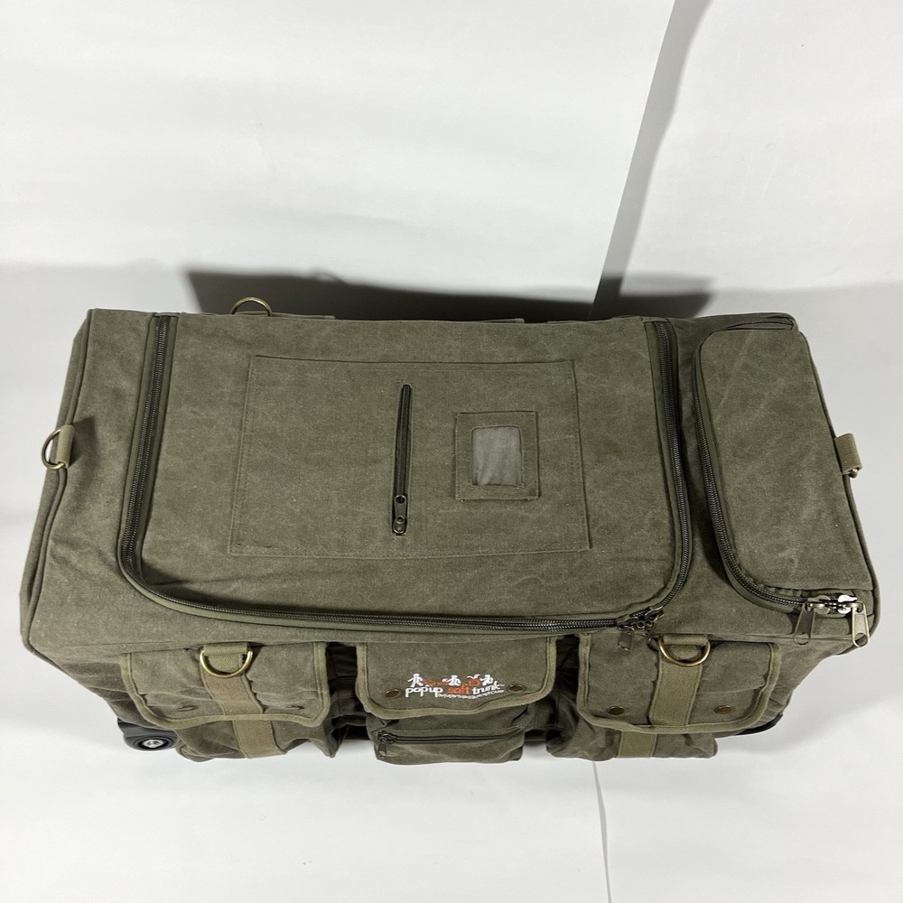 Pop Up Soft Trunk Green Canvas Collapsible Rolling Bag by Everything Summer Camp