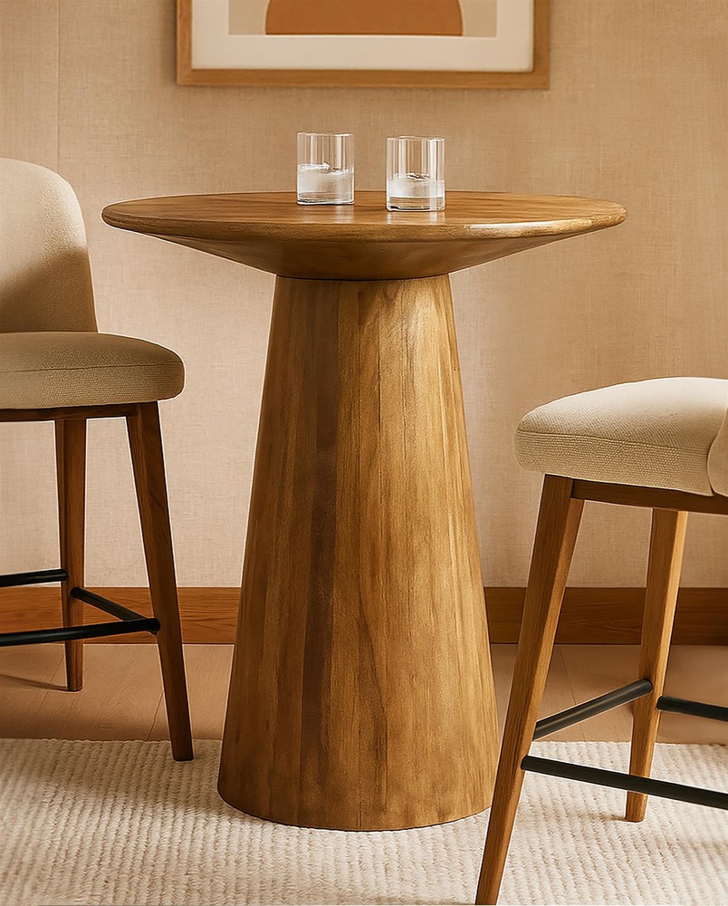 Jay 36" Solid Wood Round Bar Table in Distressed Natural Finish