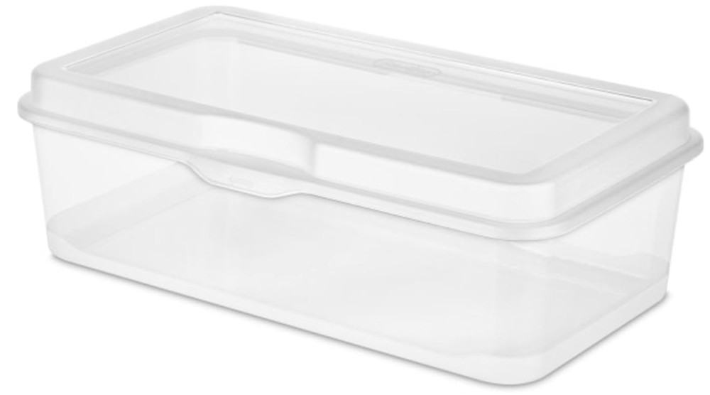 Sterilite 6-Pack Rectangular Large Fliptop, Clear Plastic Storage Box with Hinge