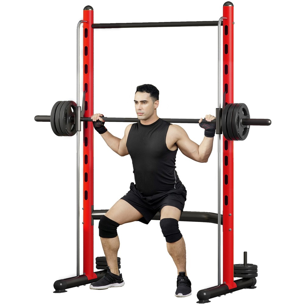 Soozier Adjustable Squat Rack with Pull Up Bar and Barbell Bar Bench Press