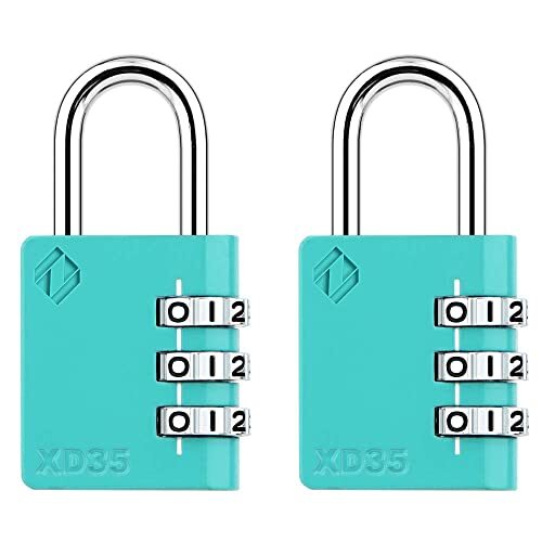 3-Digit Combination Padlock, Emerald, 2-Pack