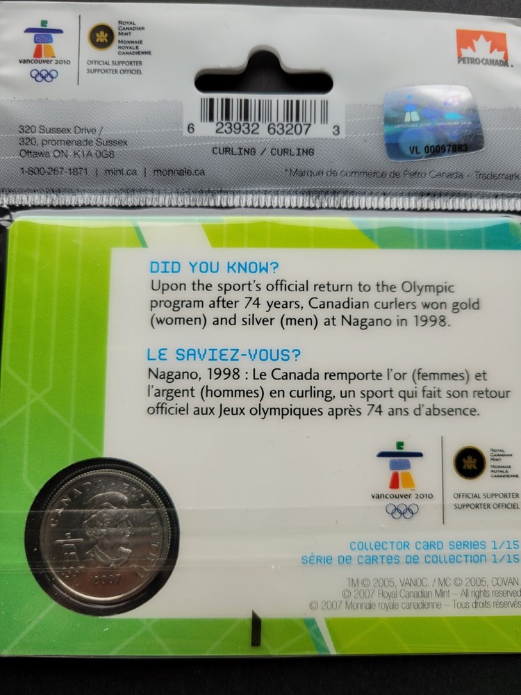 ***CANADA 25 CENTS COLOURED *** VANCOUVER 2010 *** CURLING ***