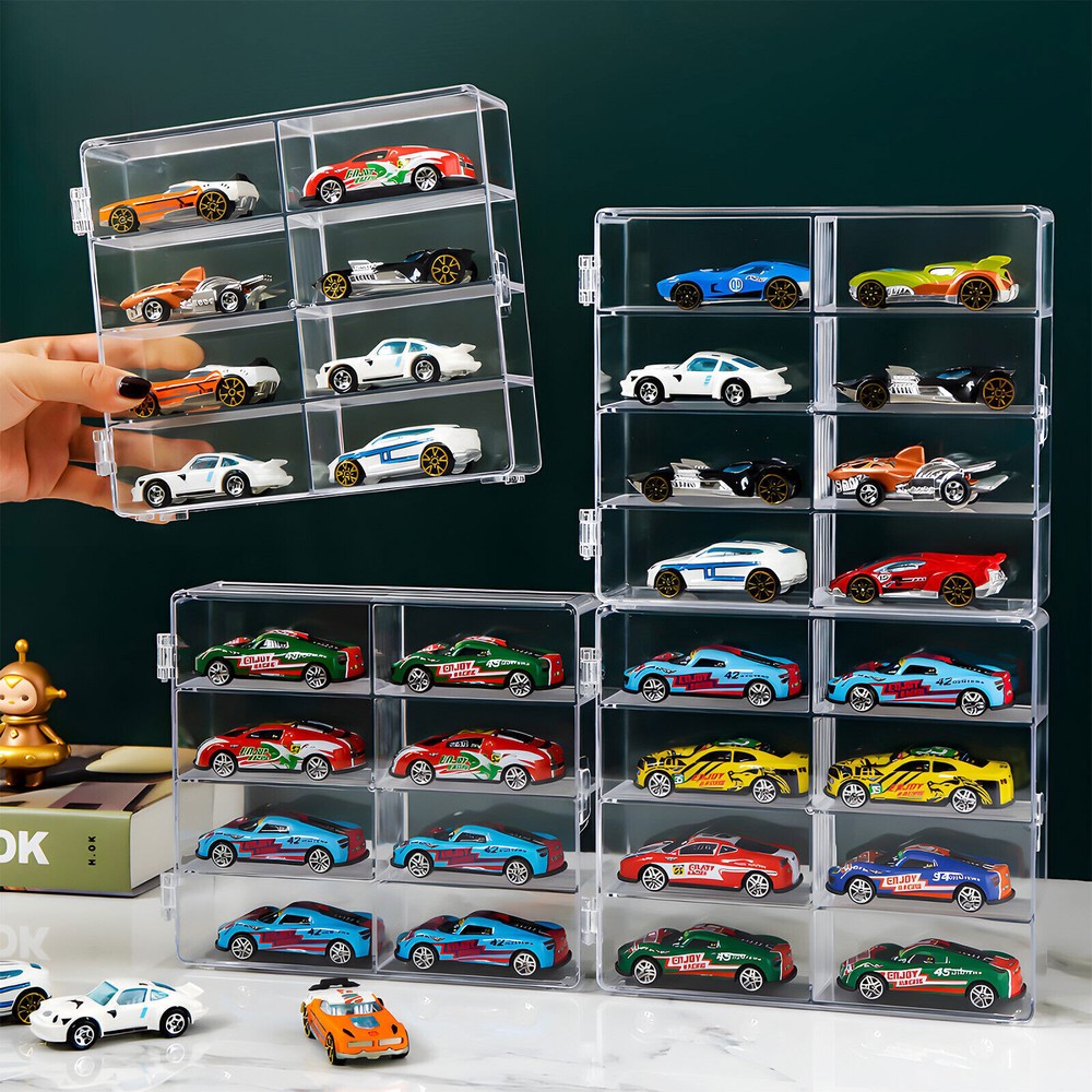 2Pack 1/64 Diecast 8 Car Display Case With Locking Latch Stackable Organizer Box