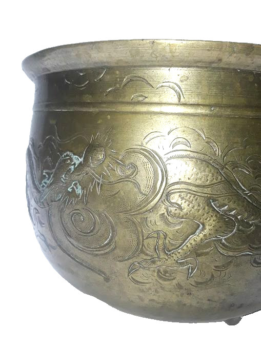 Large Qing Dynasty Bronze Temple censor with Dragons