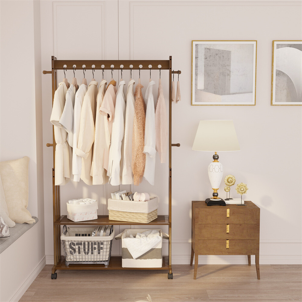 Free-Standing Clothes Rail Adjustable Garment Rack Rolling Hanging Display Shelf
