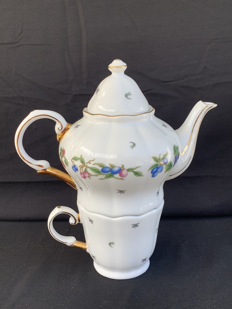 Porcelain Stacking Teapot & Cup - Fruit Pattern ~ Free Shipping