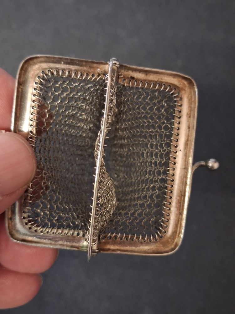 Antique 800 Solid Silver Mesh Purse Sweden Scandinavian chatelaine hallmarked