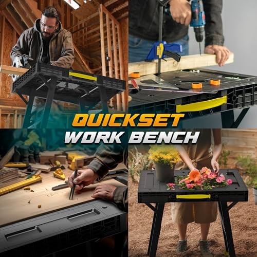 Foldable Work Bench,Easy Step Protable Work Table,34" W x 25" D x 31" no Yellow