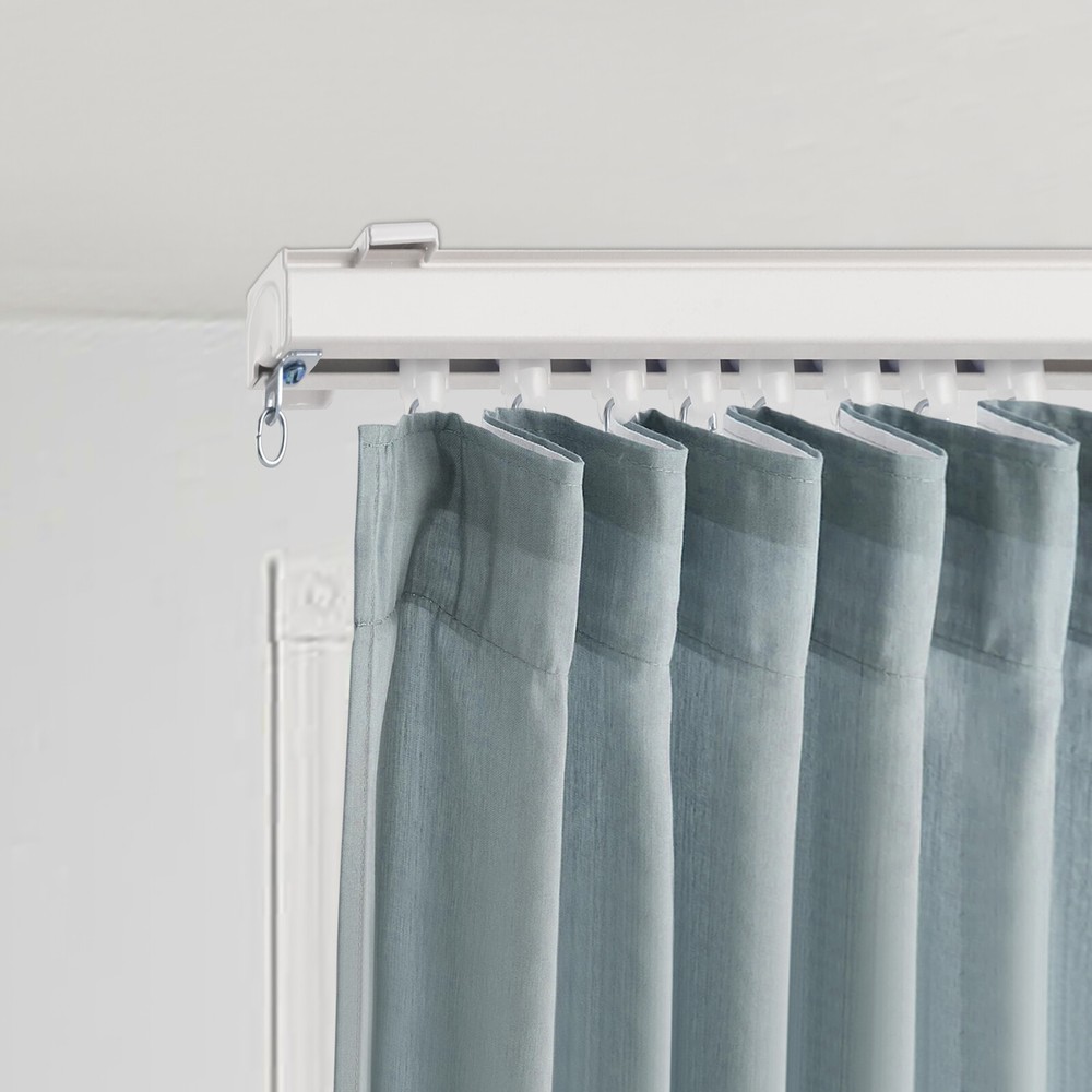 Wall Mounted Curtain Track System Kit With Roller Hooks 12-18 ft For Home White