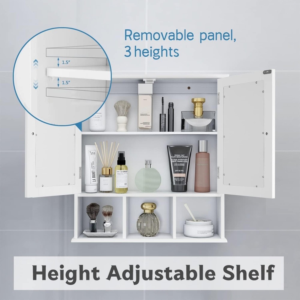 Bathroom Wall Cabinet with 2 Doors Adjustable Shelves Storage Organizer White