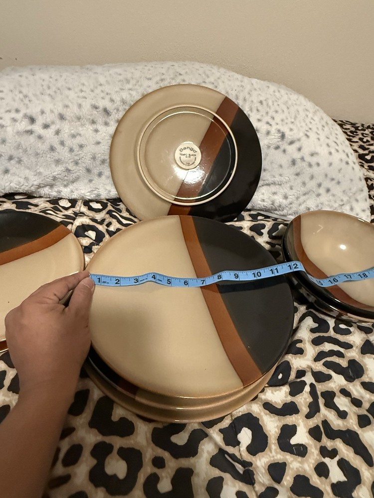SET OF 8 Sango Tempo Black stoneware dinnerware set.