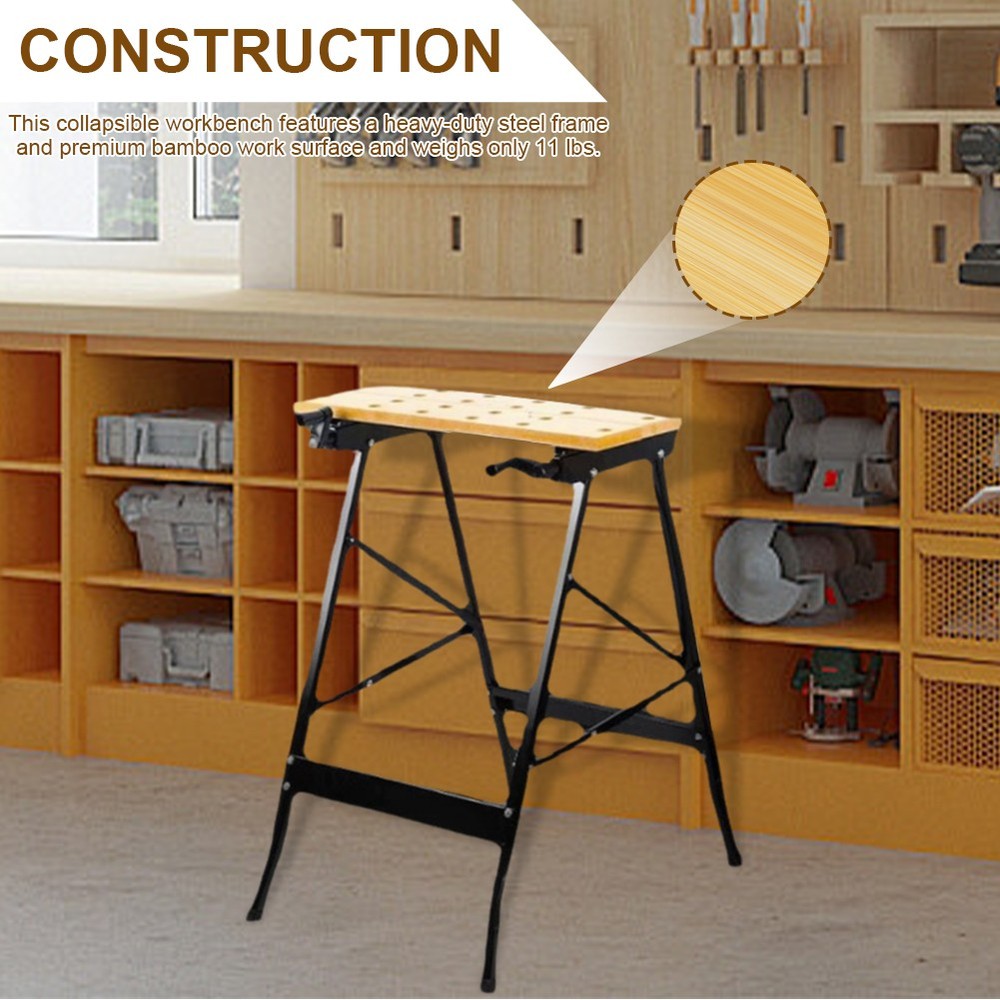 Folding Sawhorse Worktable 4 Bench Dogs Adjustable for Woodworking Projects