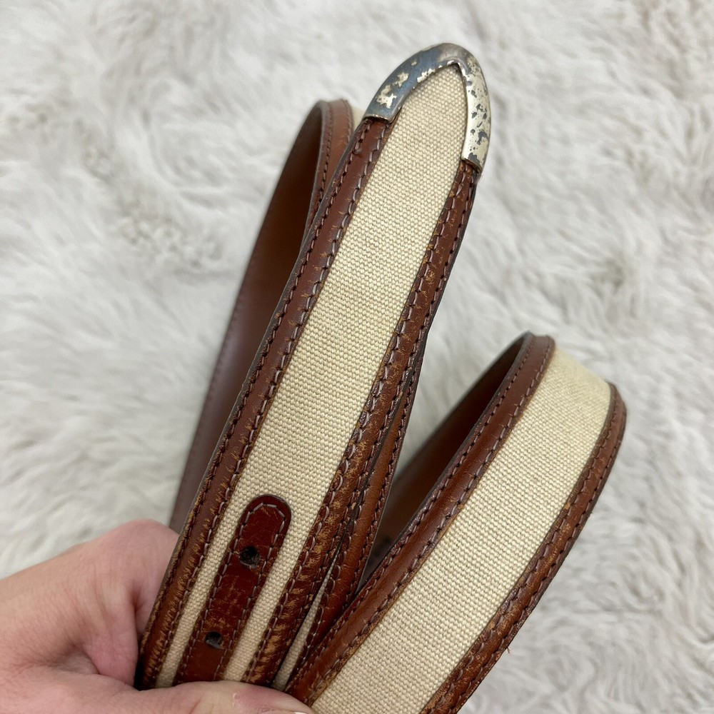 Leather Trim Twill Boho Belt Size 36