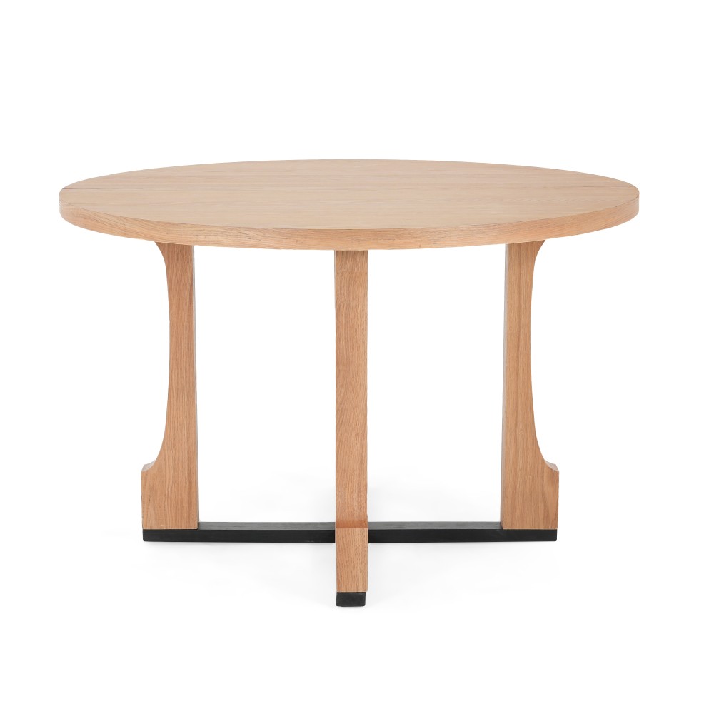 48" Round Dining Table - Natural Ash Finish, Solid Wood & MDF, Pedestal Base,