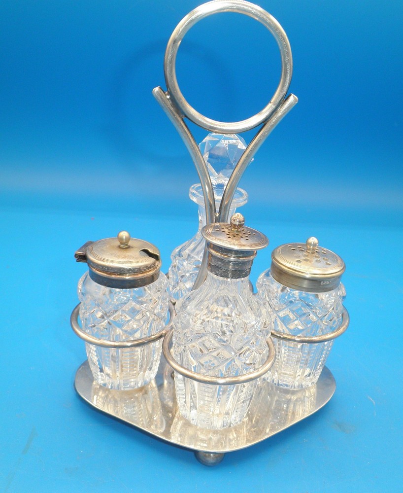 Small silver plate condiment set England castor cruet