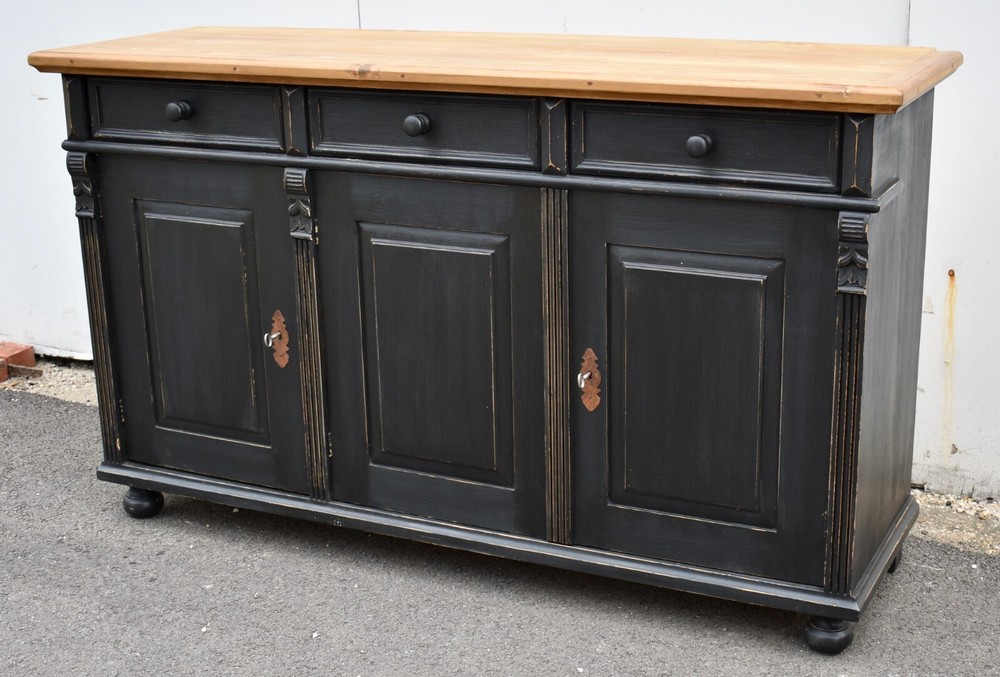 Painted Pine Three Door Sideboard, Reproduction.