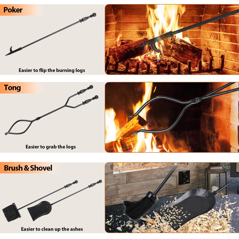 Fireplace Tools Set 5PCS 30.7"H Wrought Iron Fireside Large Fire Place Tool Sets