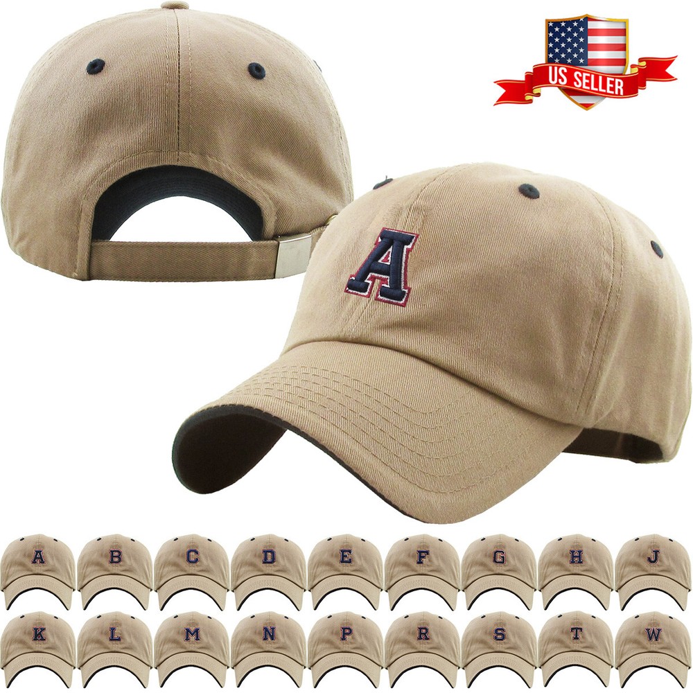 ABC Letter Embroidery INITIAL Khaki Dad Hat Baseball Cap Adjustable