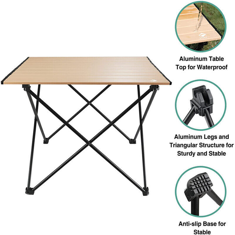VILLEY 24" Folding Beach Table Portable Camping Table Ultralight Aluminum Table
