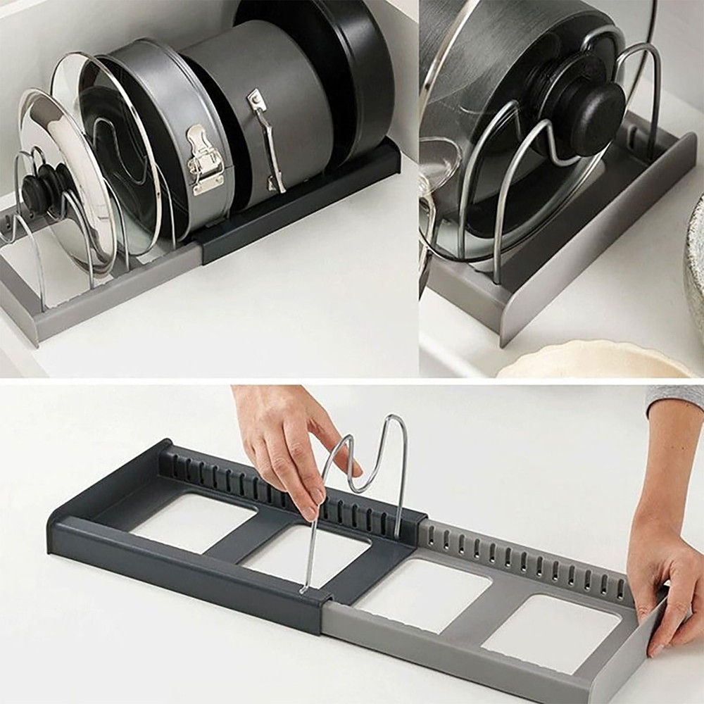 Adjustable Expandable Pot Lid Pan Plate Organizer Rack Kitchen Cabinet Storage
