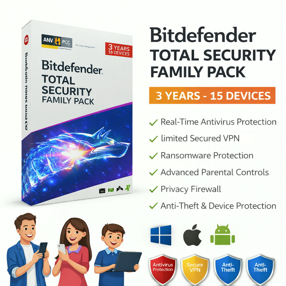 Bitdefender Family Pack 2026 - 3 Years 15 Devices  (WINDOWS,MAC,ANDROID)