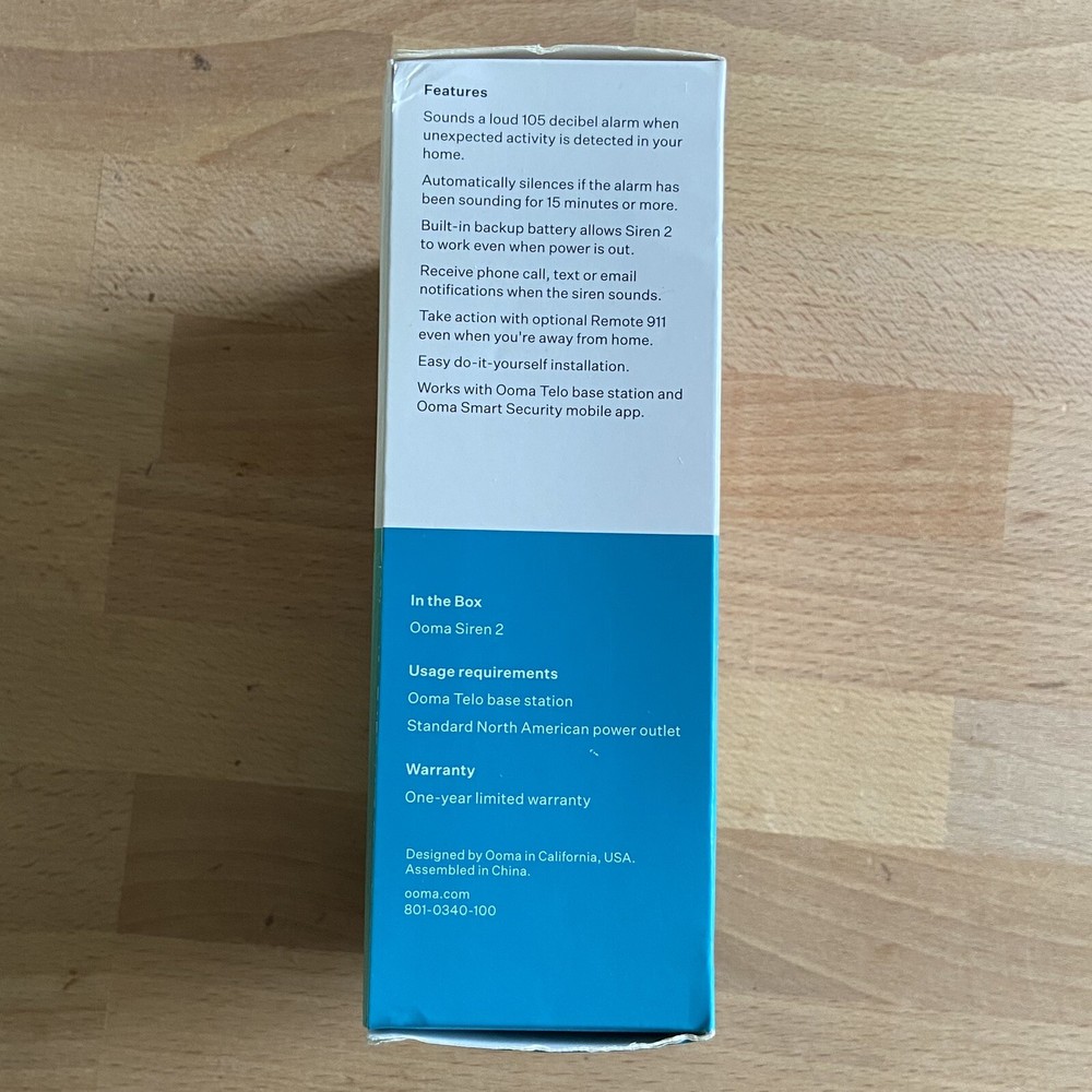 Ooma Smart Security Siren 2 - Works with Smart Home Security - New