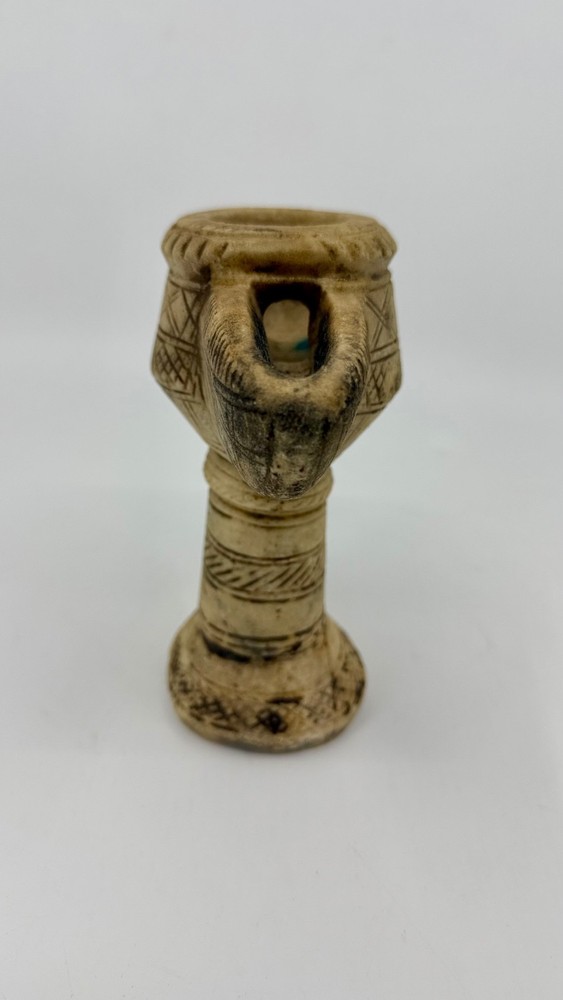 Ancient, authentic, Islamic Carved Alabaster Oil Lamp