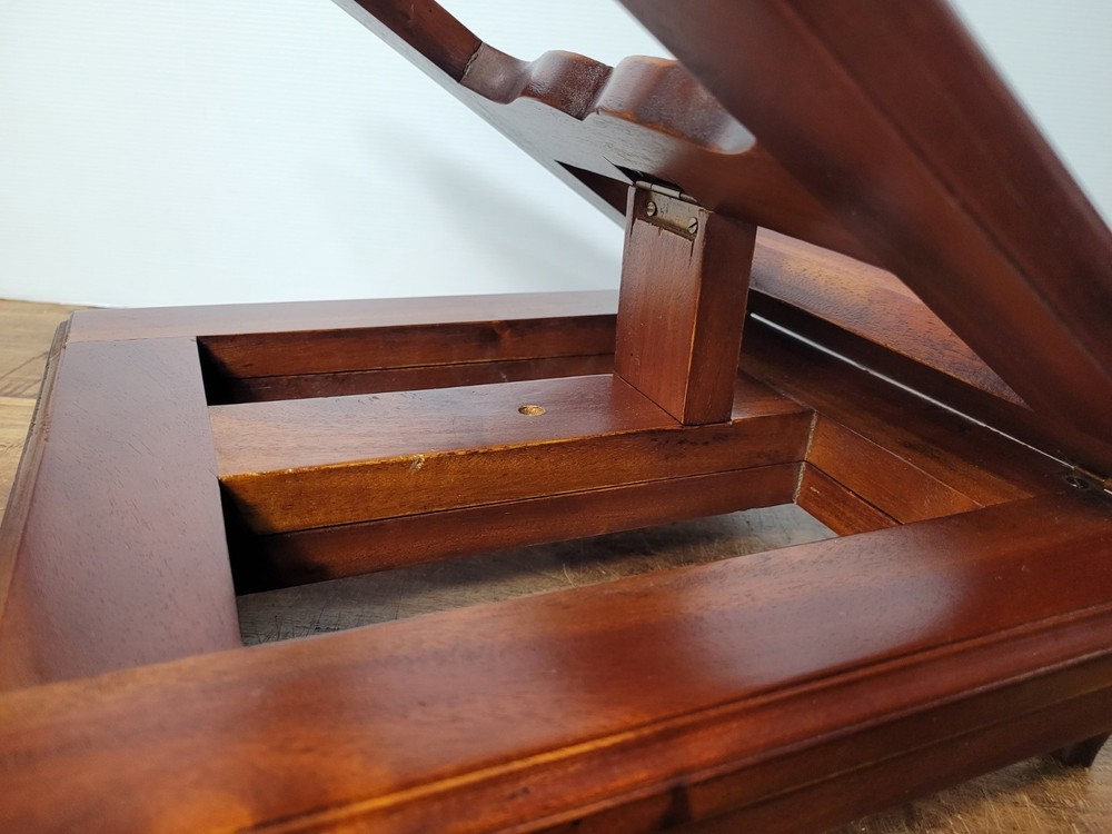 Vintage Solid Timber Tabletop Book Holder, Brass Hinges, Turned Timber Feet