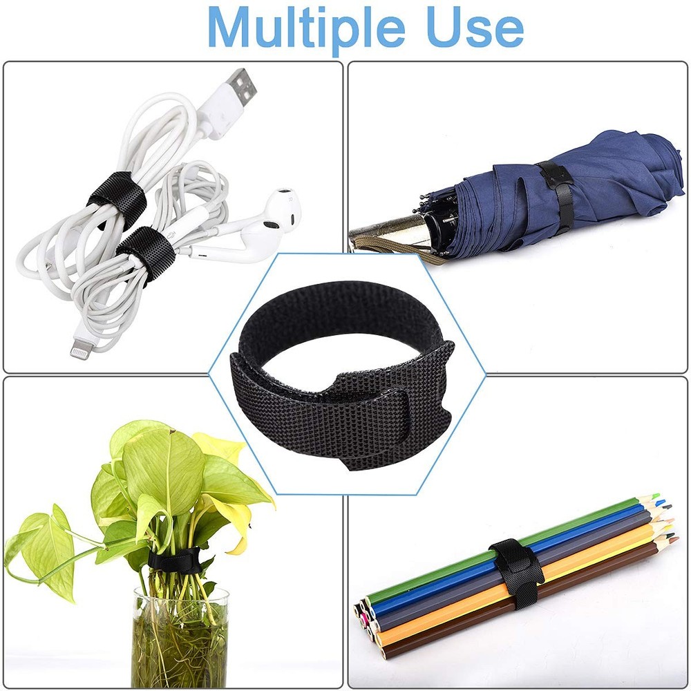 60-Pack 6in Reusable Hook Loop Cable Ties - Adjustable Cord Organizer
