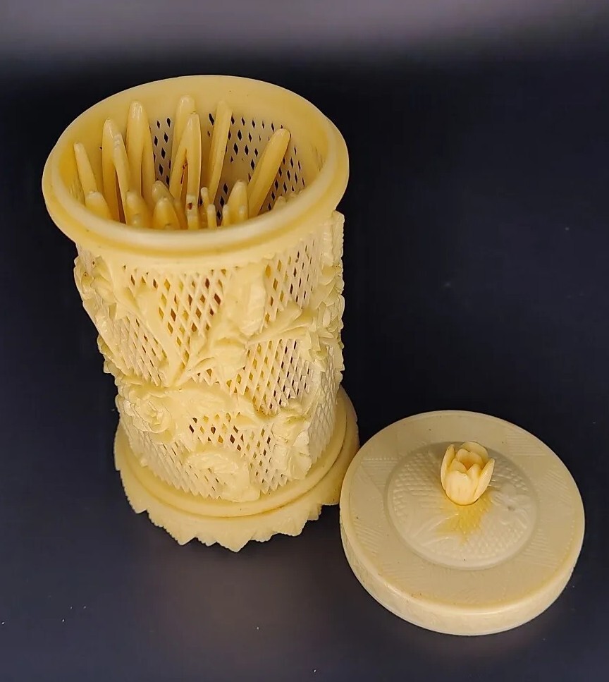 Barware Cocktail Container & Picks MCM Celluloid Lace Appetizer Hors D'oeuvre