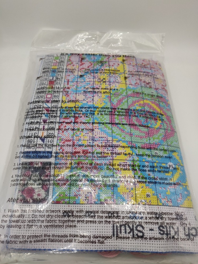 Lucksy Cross Stitch Kit Skull & Flower Learn a Craft Includes Everything Needed