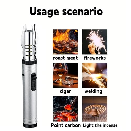 Torch Lighter, Refillable Butane Windproof Jet Lighter with Safety Lock Silvery