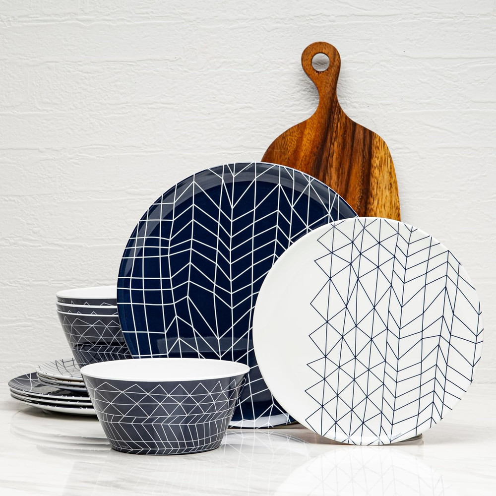 12-Piece Melamine Dinnerware Set - Spidy | Lightweight, Durable, Bpa-Free | Dish