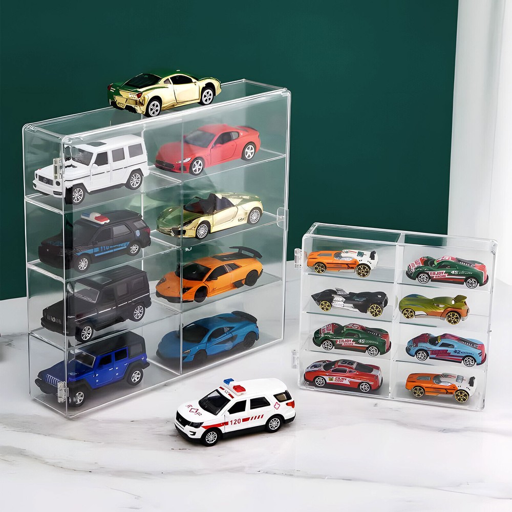 4Pack 1/64 Diecast 8 Car Display Case With Locking Latch Stackable Organizer Box