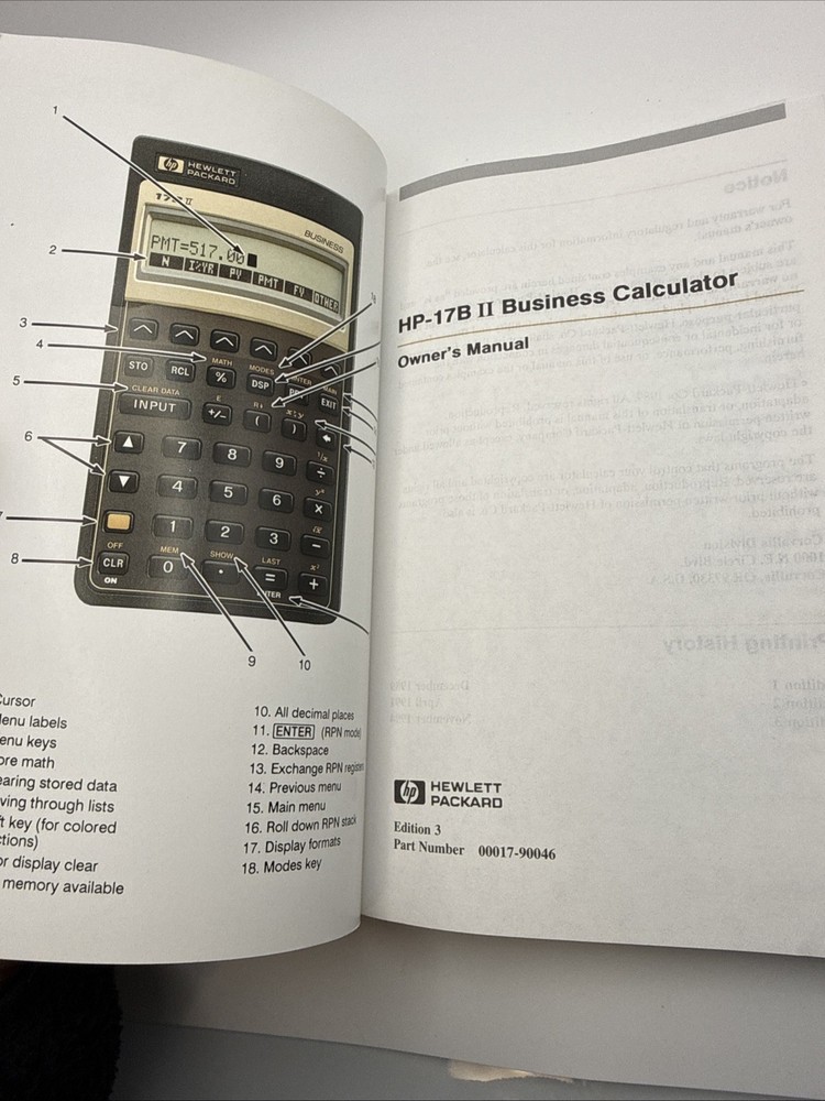 HP-17Bll ORIGINAL VINTAGE CALCULATOR MANUAL