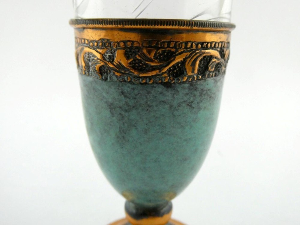 Vintage Mixed Materials Copper and Glass Kiddush Cup Judaica Unsigned