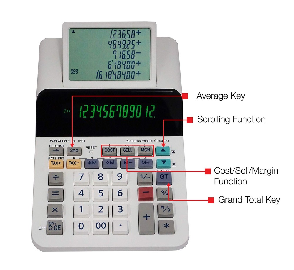El-1501 Compact Cordless Paperless Large 12-Digit Display Desktop Printing Ca...