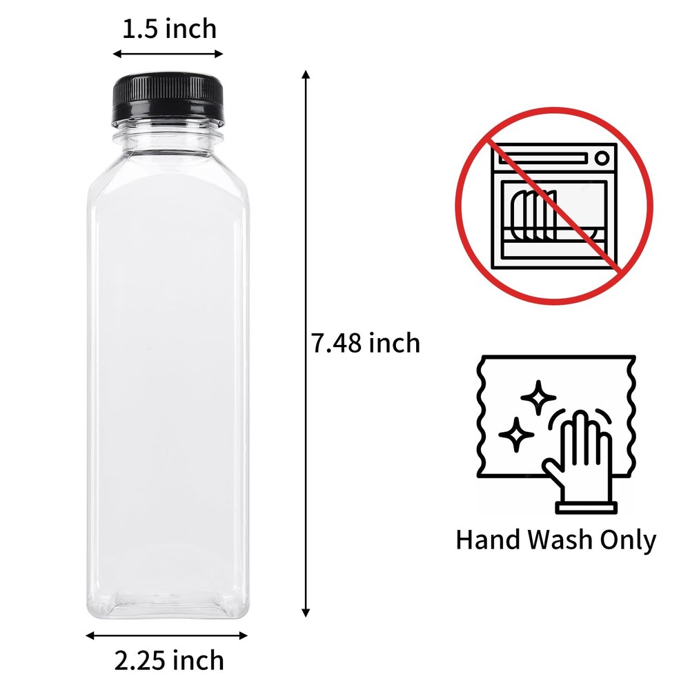36 PCS 16oz Empty Plastic Juice Bottles With Caps Clear Beverage Container