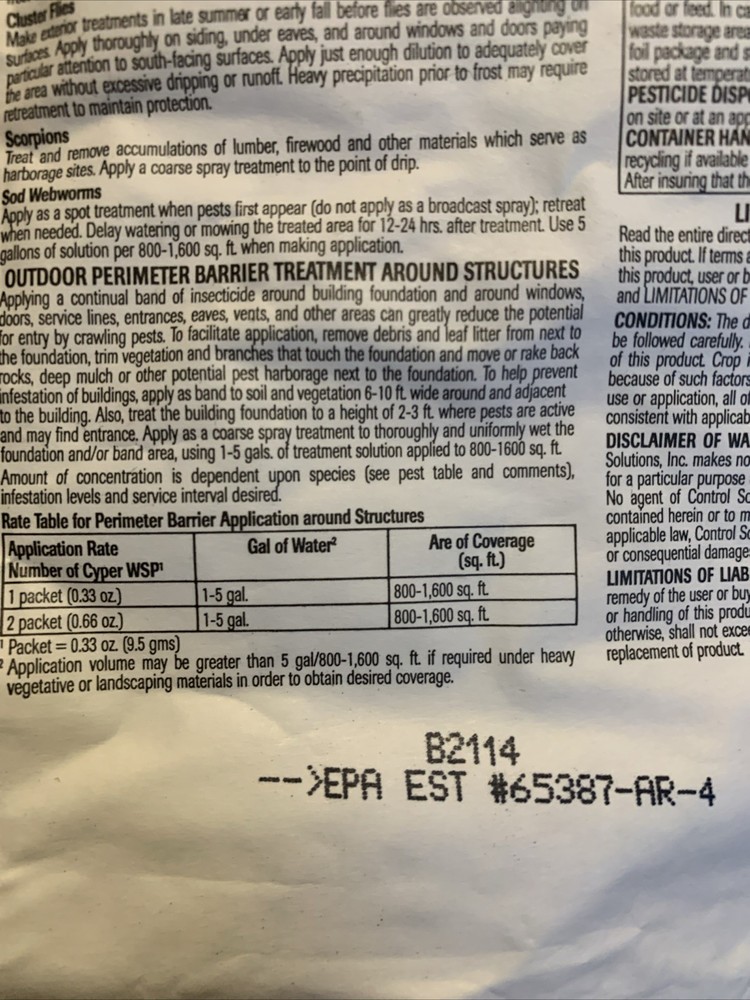 Control Solution 82300001 Cyper WSP Water Soluble Insecticide Pack same as Demon