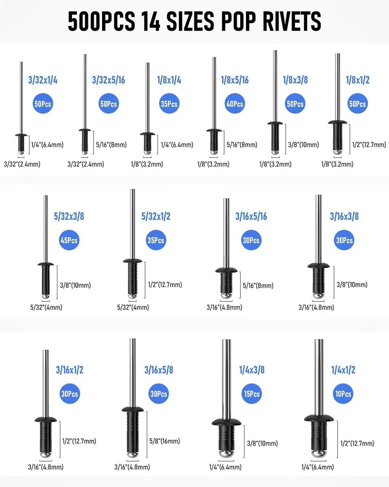 Pop Rivets Assortment with Storage Case