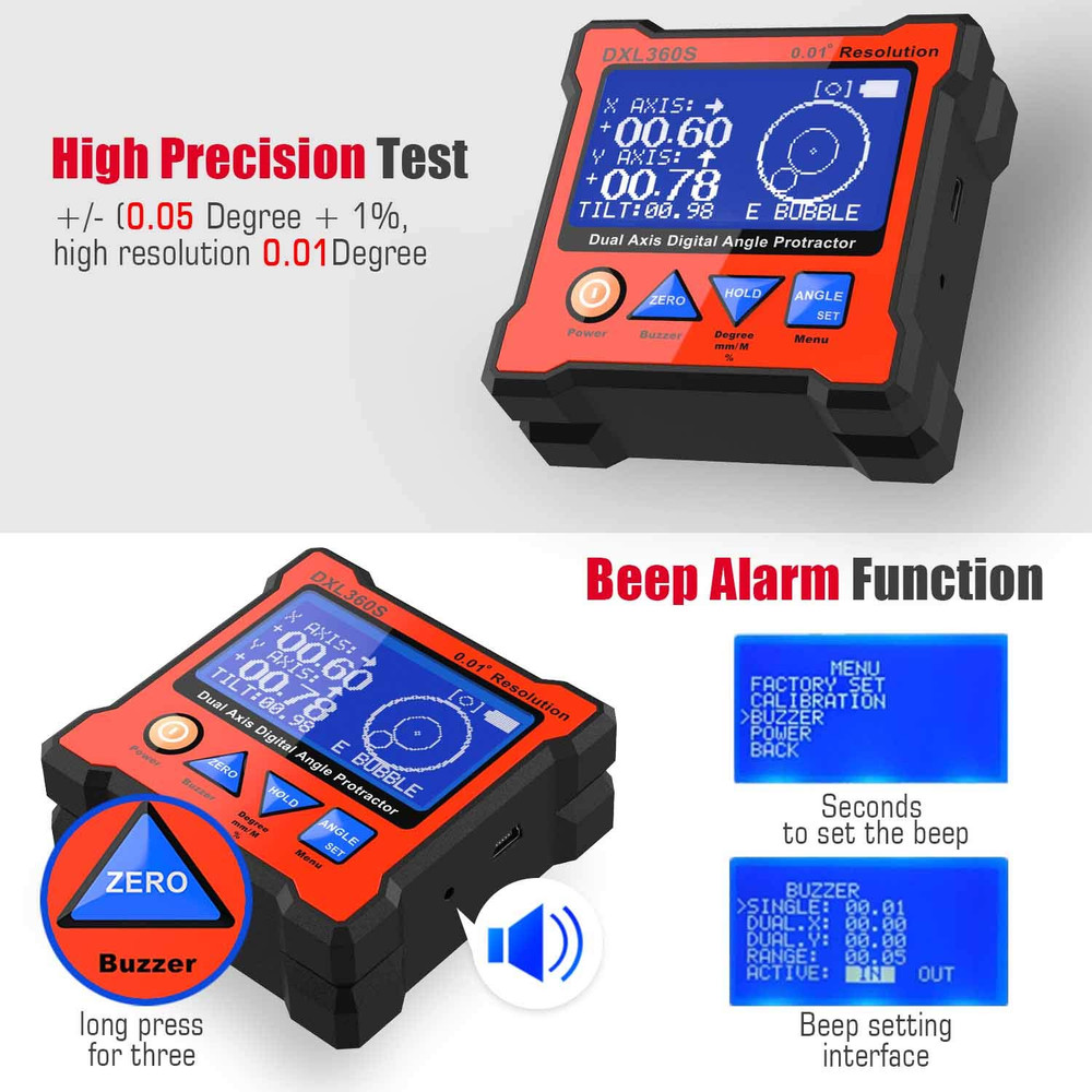 Dual Axis Digital Angle Protractor, Digital Level Angle Gauge GYRO + Gravity 2 i