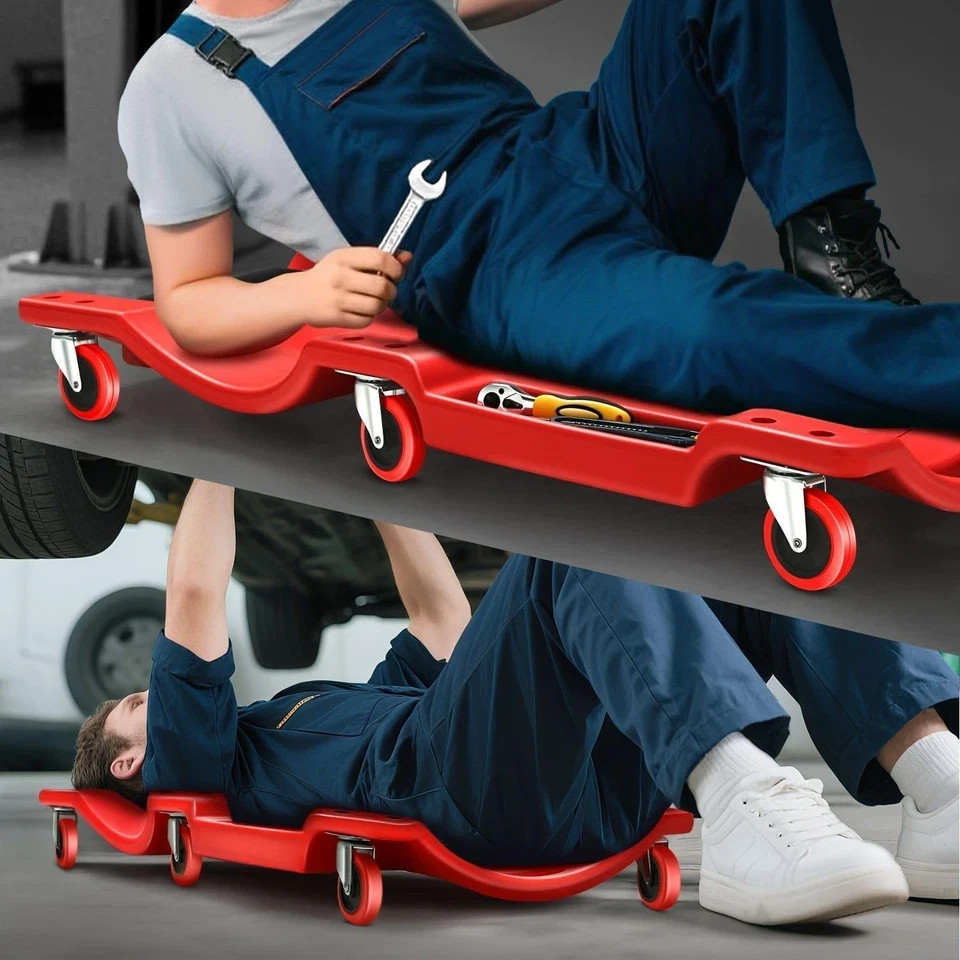 Mechanic Creeper 40” Rolling Garage Creeper – Padded Headrest, Dual Tool Trays