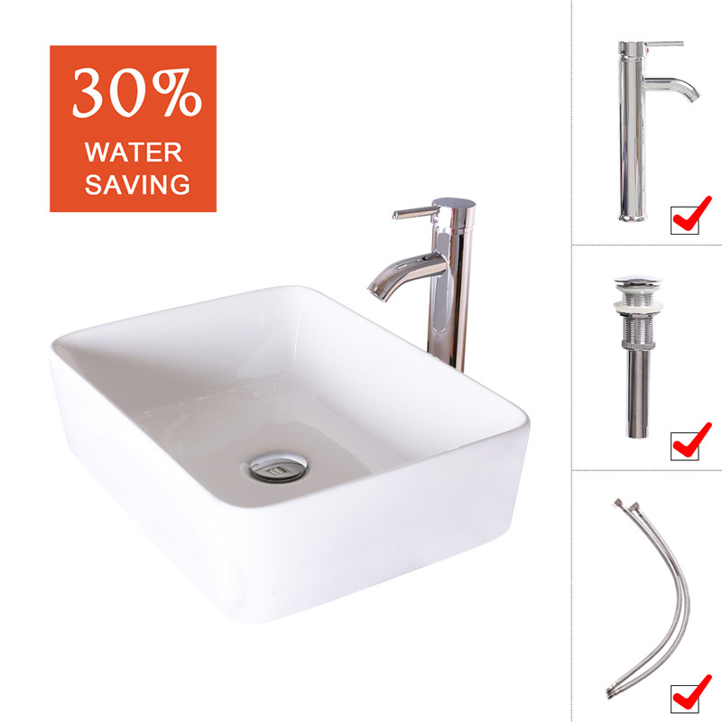 36" White Bathroom Vanity Combo Ceramic Rectangle Vessel Sink Side Cabinet Set