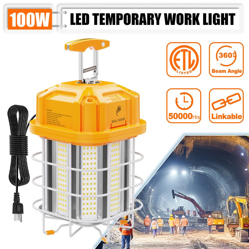 100W LED Temporary Work Light Linkable Construction Hanging Jobsite Light 5000K