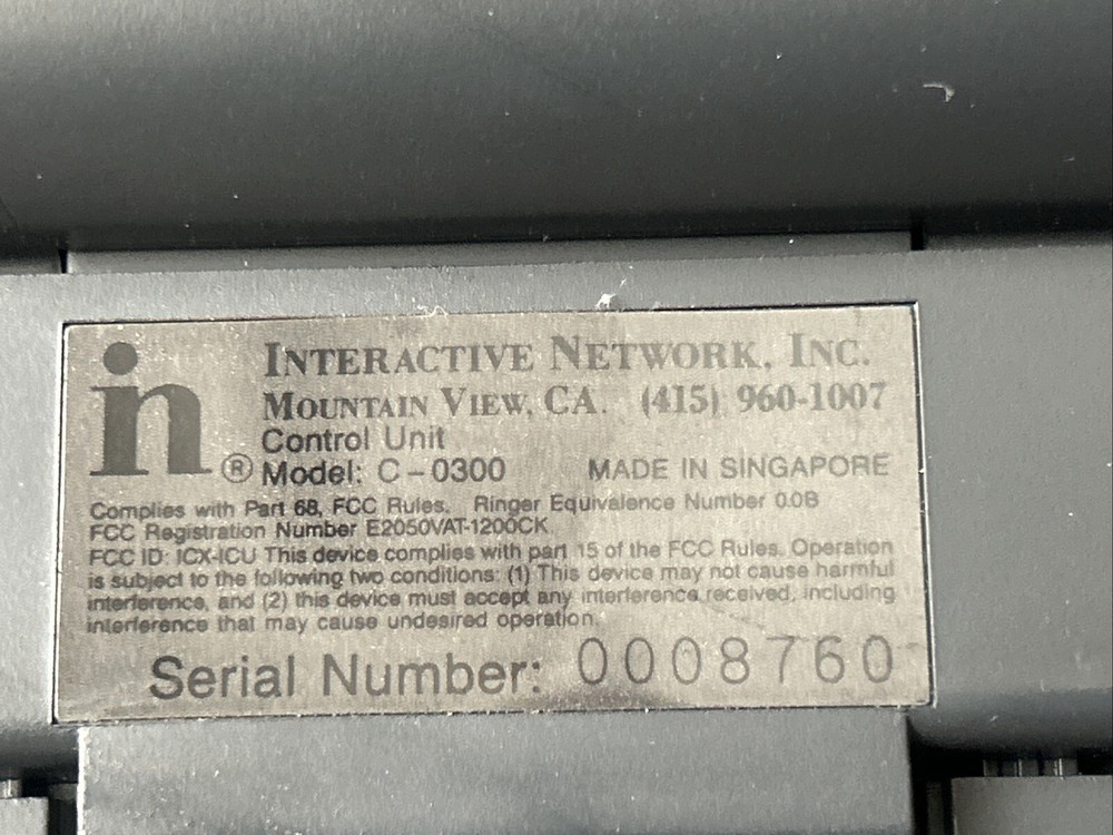 Vintage Interactive Network C-0300 Control Unit Sega Video Game Accessory w/ Box