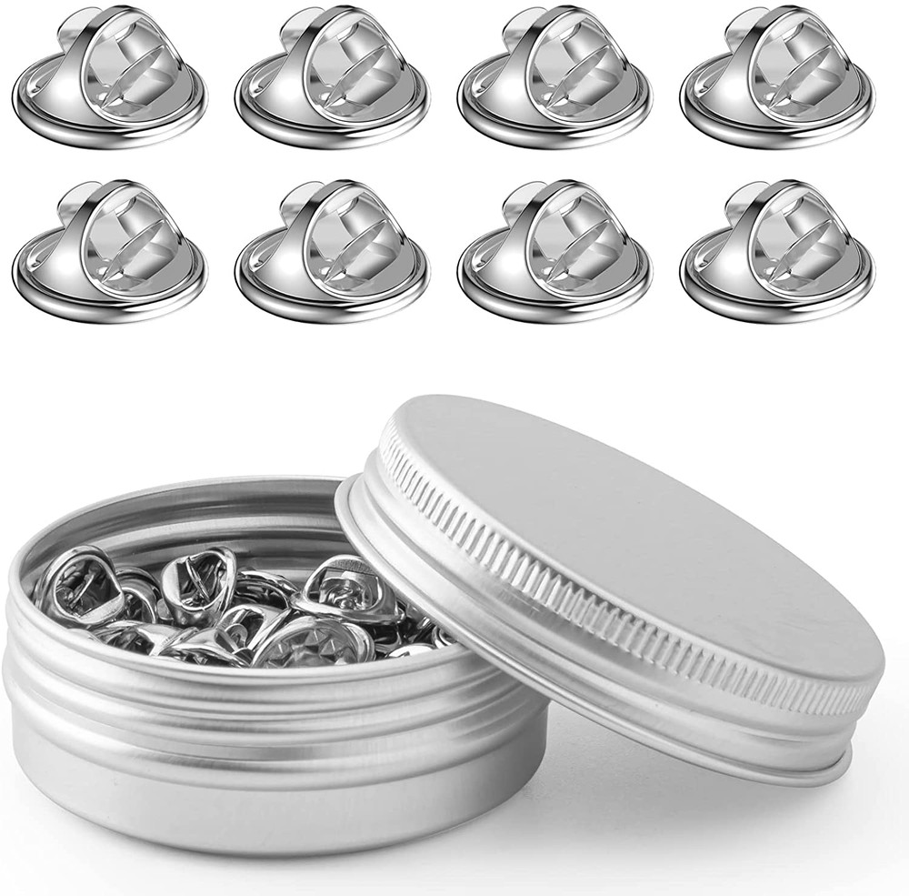 50PCS Metal Locking Pin Backs Pin Keepers Locking Clasp Silver NEW
