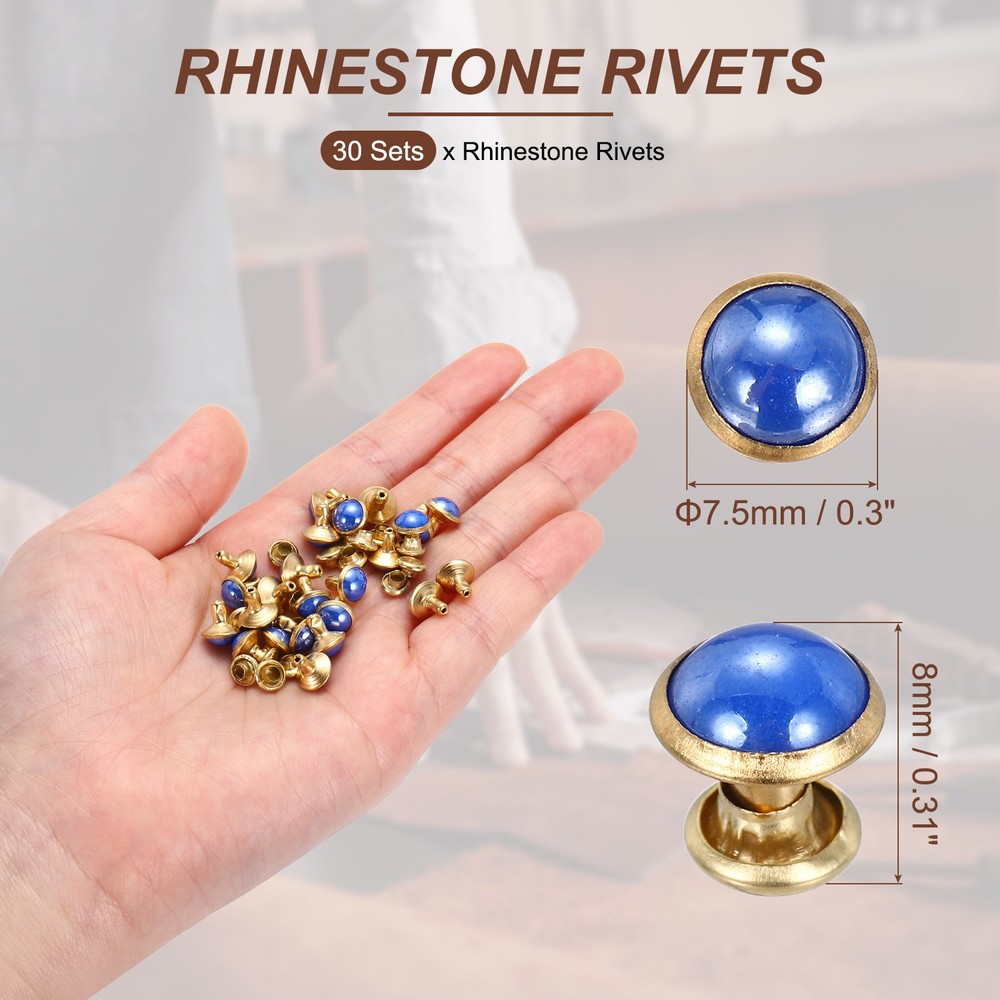 7.5mm Turquoise Studs Rivets, 30 Sets Leather Rivets, Dark Blue